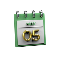 Monthly calendar 3D Render 05 May