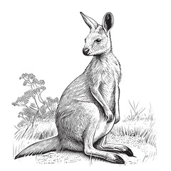 Kangaroo hand drawn sketch illustration - obrazy, fototapety, plakaty