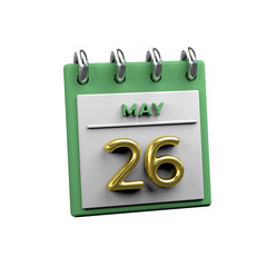 Monthly calendar 3D Render 26 May