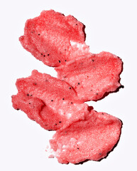 red brush strokes, watermelon strawberry scrub smear, cosmetics skincare texture swatch, body...