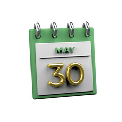 Monthly calendar 3D Render 30 May
