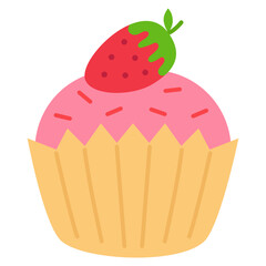 strawberry cupcake flat icon illustration