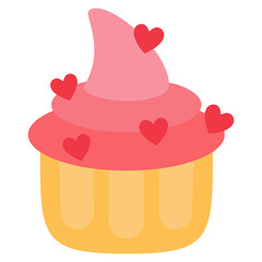 cupcake with love food flat icon illustration