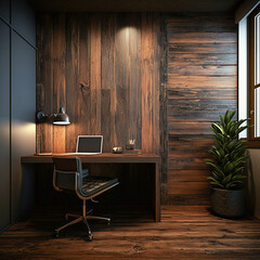 modern office with wooden wall