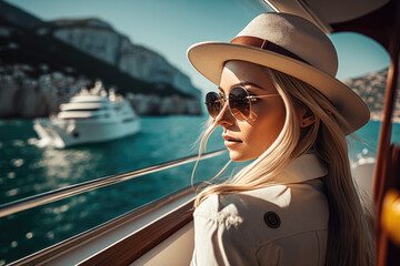 Woman on luxury vacation on yacht