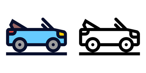 Fototapeta premium Convertible Car. Color and Line Icons 