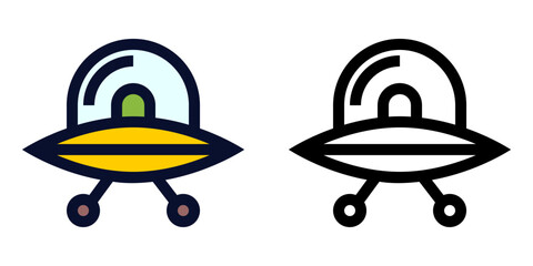 Flying Saucer. Color and Line Icons	
