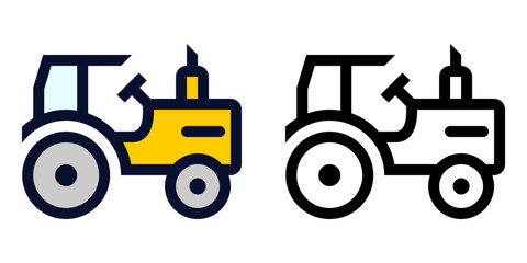Farm Tractor. Color and Line Icons	
