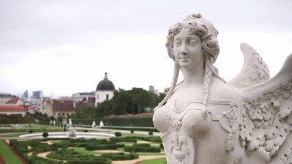 Sphinx statue in front of Belvedere palace in Vienna, Austria. Summer in Europe travel, famous tourism destination.