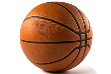 An image of a basketball on a white background showcases the iconic ball of the sport. Generative AI