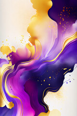 Abstract golden in colorful tone background. Luxury wallpaper with purple, pink and blue watercolor. Premium design with gold shades and drops for banner, covers, wall art, home decor and invitation.