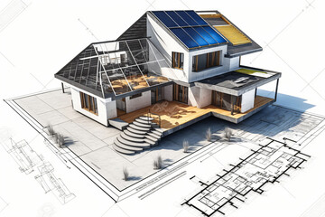 Fototapeta na wymiar building project plan blueprint of a modern house. Designed using generative ai