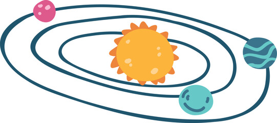 Solar system drawing. Sun and planet in cute childish style © LadadikArt