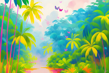 Fototapeta na wymiar Wallpaper landscape - Rainforests – Nature backgrounds, Illustration 