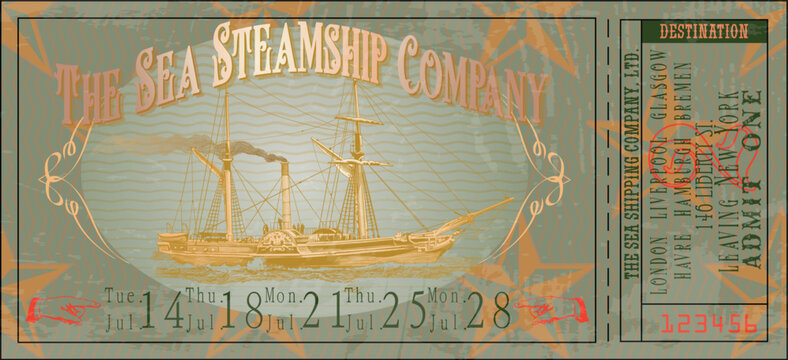 vector image of an old vintage ticket for a sea steamer	