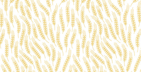 Cereal pattern. Agriculture wrapper. Leaves and ears. Vector line. Editable outline stroke thickness.