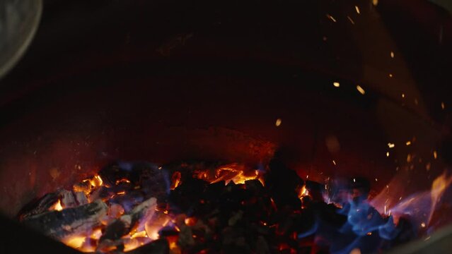 Embers in a grill for roasting chestnuts 