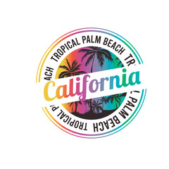 California Tropical palm Beach typography summer Stamp graphic design t shirt, sticker print vector