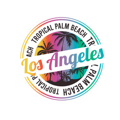 Los Angeles Tropical palm Beach typography summer Stamp graphic design t shirt, sticker print vector