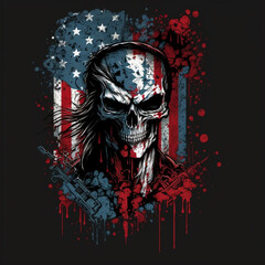skull with american flag on black background
