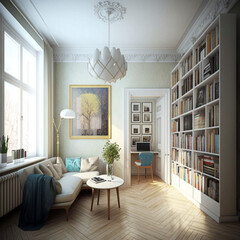 modern living room library generative ai