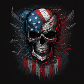 skull with american flag on black background