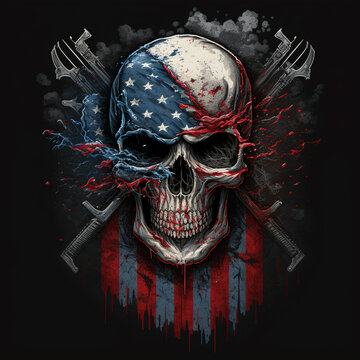 skull with american flag on black background