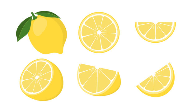 Fresh lemon fruits. Collection of lemone vector icons isolated on white background.