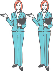 手をかざし紹介する就活生／ビジネスウーマンB　全身