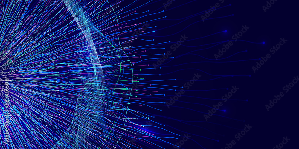 Poster digital neural network. abstract image of neural connections on blue background. technological backg
