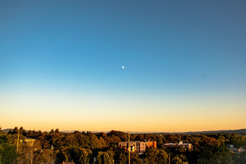 Daytime Moon Over Portland Oregon Suburbs