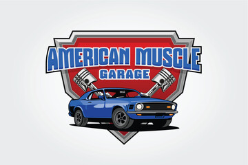 American Muscle Garage Vector Logo Template for your company or club , clothing design and many more. Excellent design, vintage style, good looking and high quality. 
