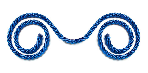 blue rope on white in shape of spiral, white background