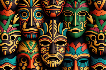 Colorful tribal mask seamless pattern. Generative AI