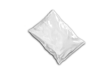 Empty blank white polyethylene packaging of snacks isolated on white background. 3d rendering.