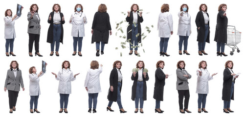 collage of a woman in full growth displaying many professions