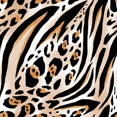 Seamless hand draw illustration leopard pattern, leopard skin, African animal texture.
