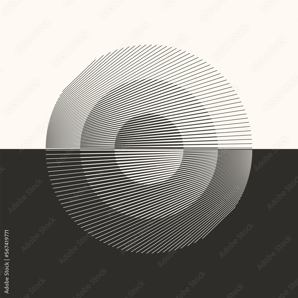 Poster abstract creative circles with lines. geometric art lines background. day and night concept. can be 