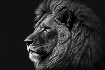 A proud lion isolated on dark background. Generative AI