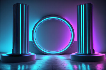 abstract futuristic stage with neon lights. Generative AI