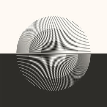 Abstract creative circles with lines. Geometric art lines background. Day and night concept. Can be used as icon, logo or tattoo.