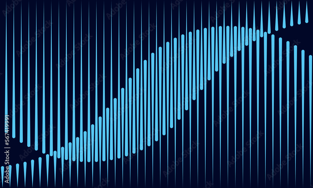 Poster Abstract art geometric background with vertical blue lines. Optical illusion with waves.