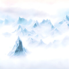 Fototapeta premium Ancient mountains. Ominous Science Fiction Atmosphere. Background. Generative AI