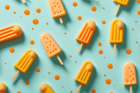 Bright colorful orange popsicle on a plain made with Generative AI