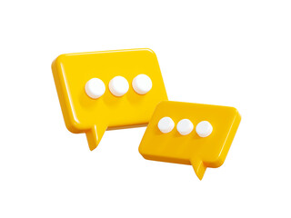 Chat 3d render - two yellow speech bubbles with text symbol. - obrazy, fototapety, plakaty
