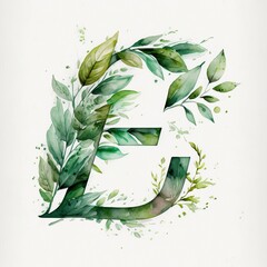 Letter E Green spring leaves drawn made with Generative AI