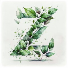Letter Z Green spring leaves drawn made with Generative AI