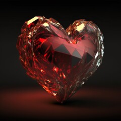 Red crystal in the shape of a heart made with generative ai