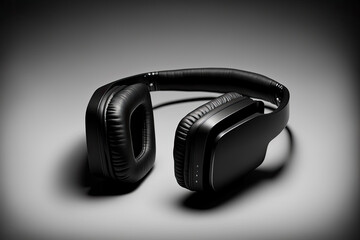 Fototapeta na wymiar black headphones lie on a light gray background. Generative AI