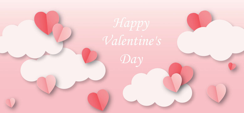 Happy Valentine's Day. Paper elements in shape of heart flying on pink background. love for Happy Women's, Mother's, Valentine's Day, birthday greeting card design.